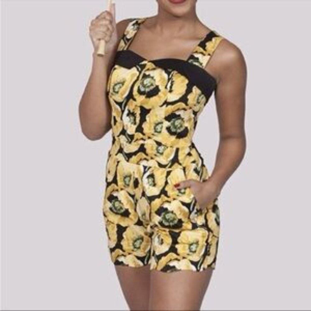 BETTIE PAG Yellow Poppy Romper, Cotton/Spandex Sz M.